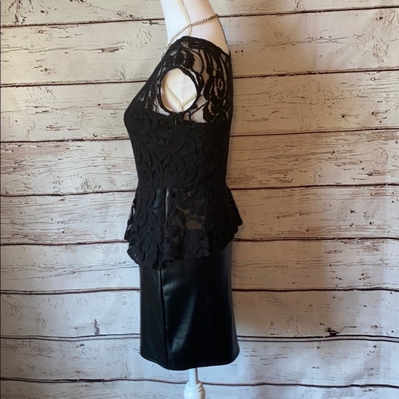Black lace top faux leather Peplum Dress Medium - Picture 5 of 12